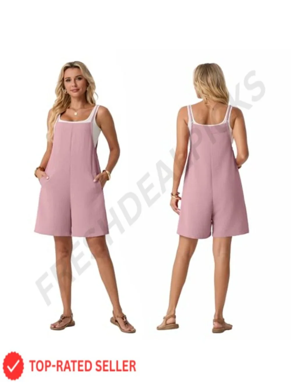 Women's Adjustable Strap Romper with Pockets - Sleeveless Casual Summer Jumpsuit